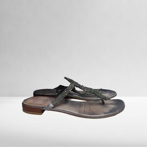 Stuart Weitzman Vanity Thong T Strap Sandals in Silver with Swarovski Crystal